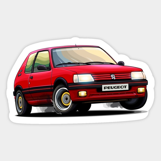 Peugeot 205 Red Sticker by Mario Ramos Rally Art